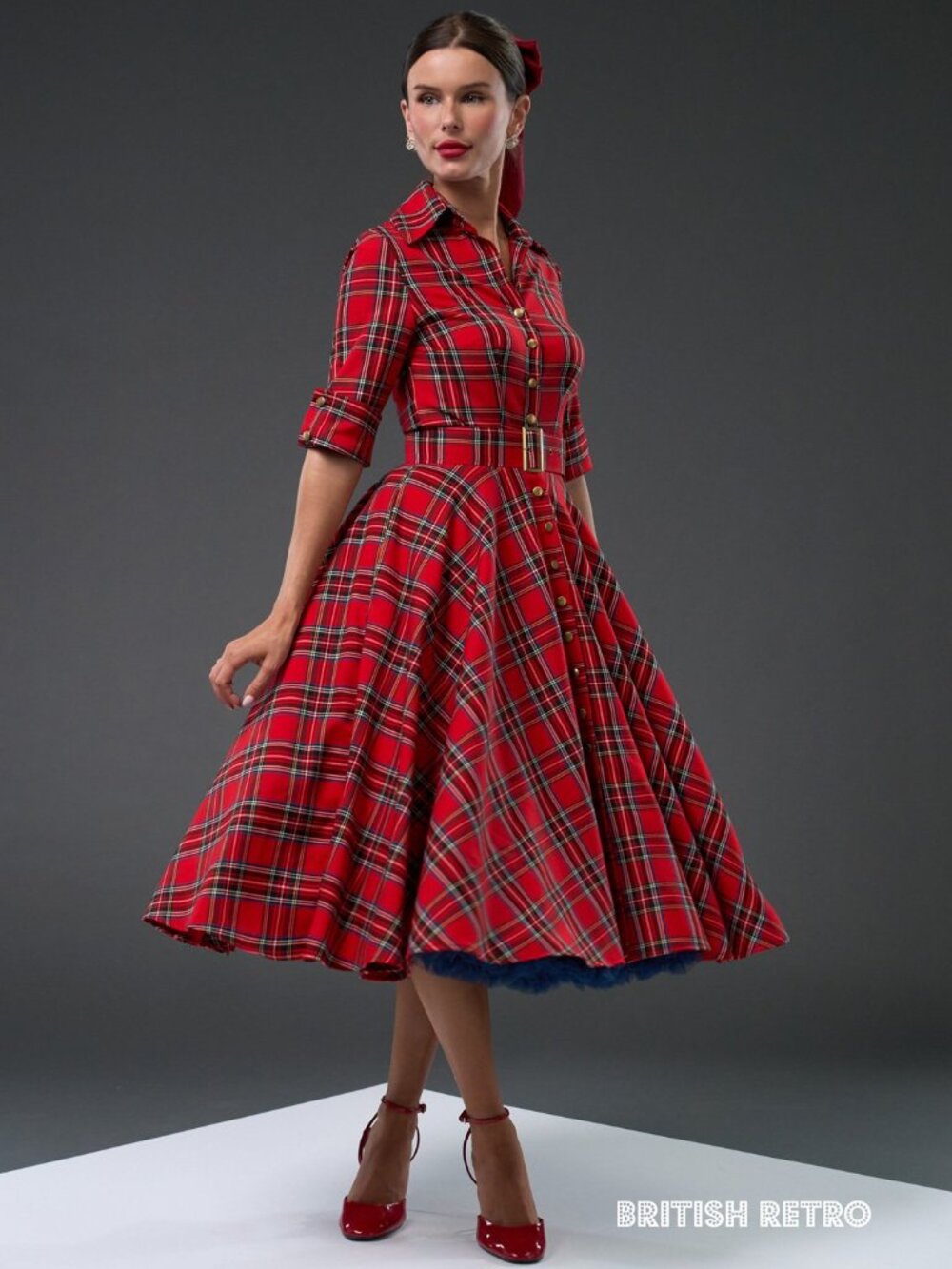 British Retro "Royal Stewart" Tartan Swing Dress